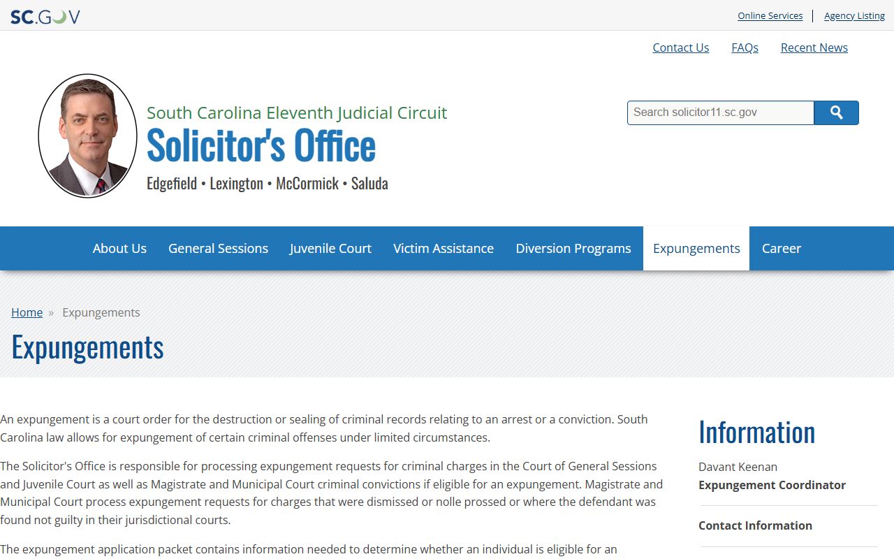 Eleventh Judicial Circuit Solicitor expungement information page